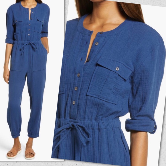 NWT Light Spun Gauze Tapered Leg Jumpsuit Coastal Blue Size 10 - Picture 3 of 8
